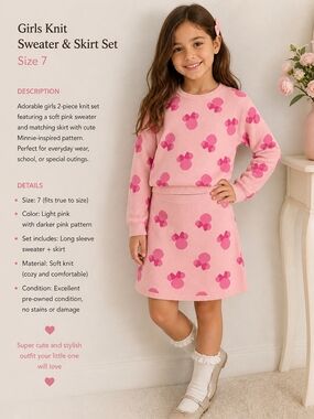 Primark Light Pink Knit Sweater & Skirt Set with Darker Pink Pattern